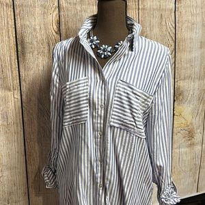 Love Tree Blue and White Striped Button Down Shirt